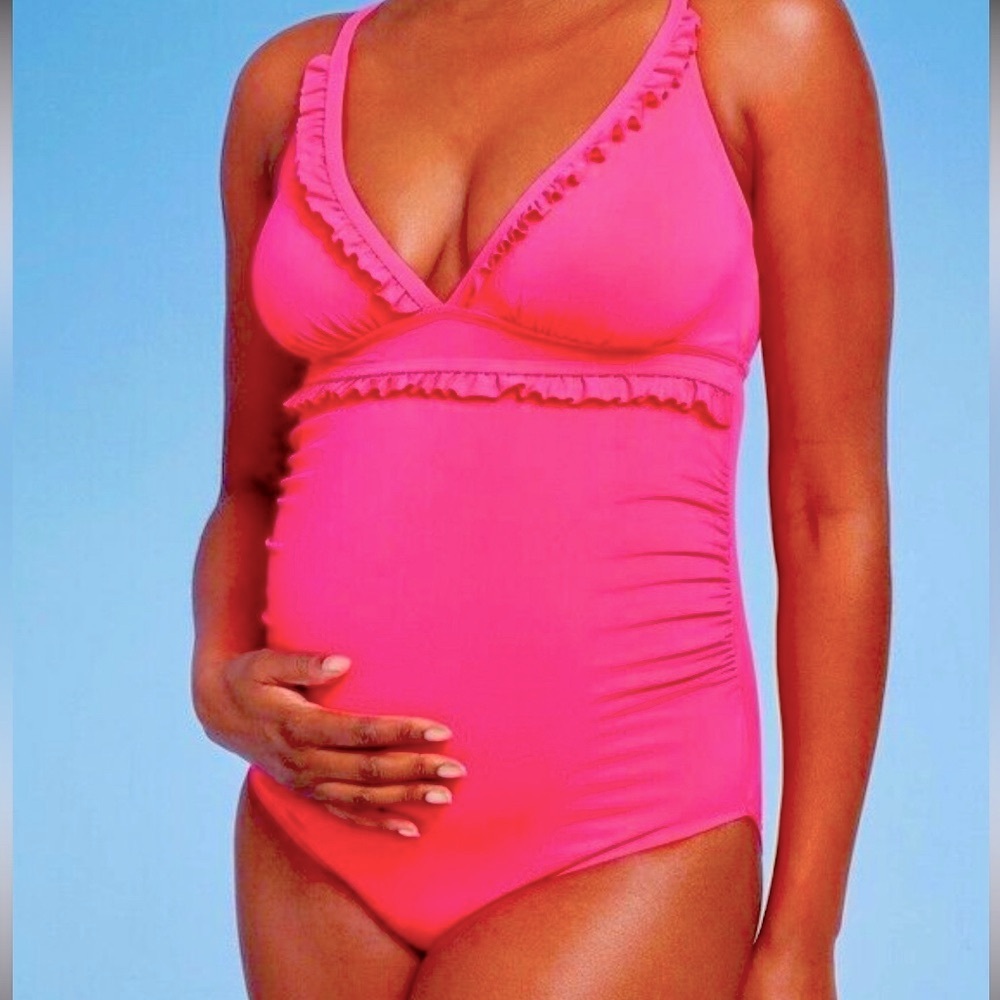 NWT Pink Ruffled Maternity Women's One Piece Swimsuit - Picture 2 of 13